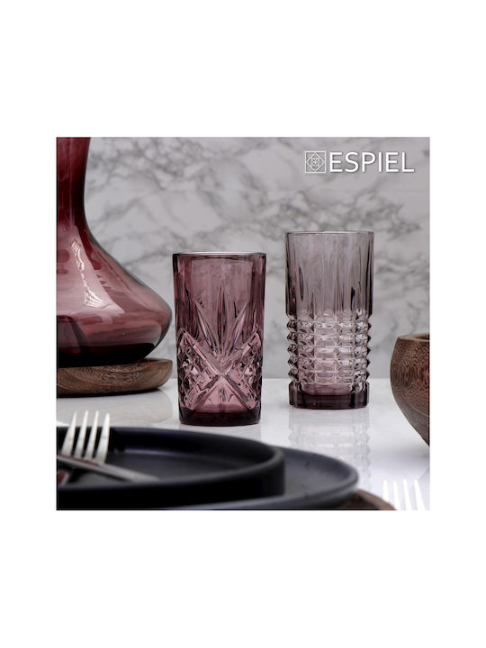 Espiel Stanley Set Gläser Wasser aus Glas in Lila Farbe 320ml 6Stück