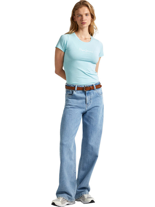 'new Virginia' Women's Summer Blouse Cotton Short Sleeve Light Blue