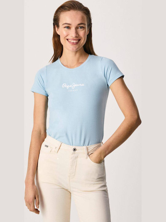 'new Virginia' Women's Summer Blouse Cotton Short Sleeve Light Blue