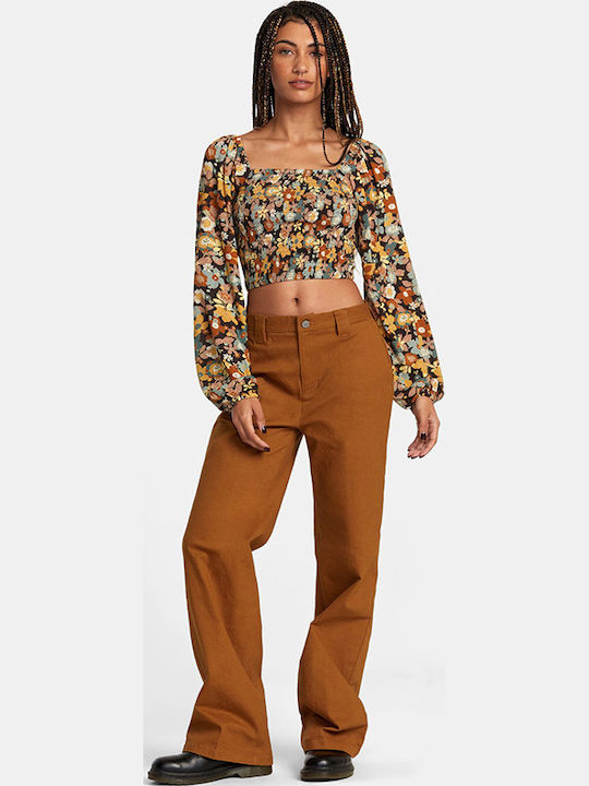 Women's Crop Top Long Sleeve Floral Java