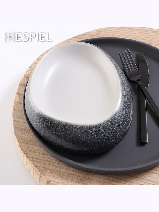 Espiel Pebble Πιάτο Βαθύ Οβάλ Κεραμικό Γκρι-Λευκό 23x18cm 2τμχ