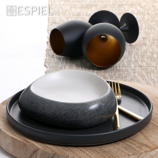 Espiel Pebble Farfurie adâncă Oval Ceramică Gri-alb 23x18cm 2buc