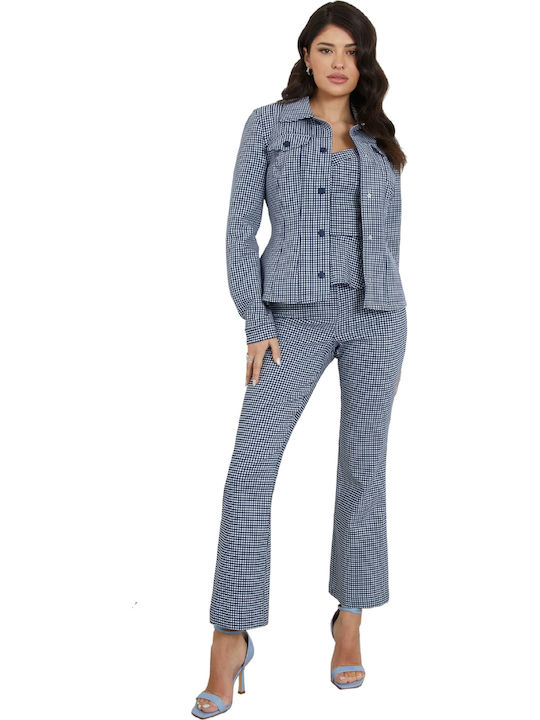 Women's Crop Top with Straps & V Neckline Checked Blue