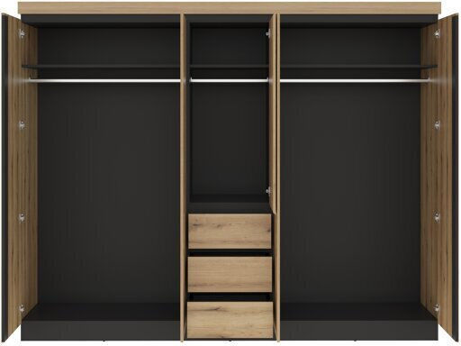 Enocira 131 Πεντάφυλλη Ντουλάπα 263x60x211cm Δρυς, Ανθρακί