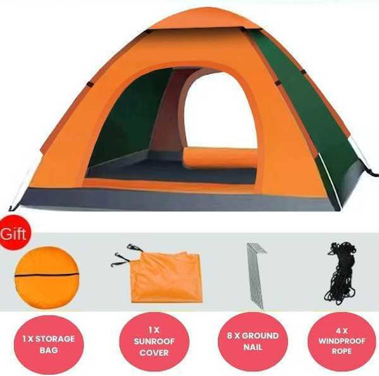 Cort De Camping Igloo Portocaliu Pentru 4 Persoane 200x200x135 Cm