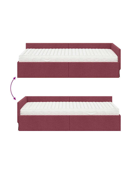Pat Single Tapițat cu Material Gri cu Plăci pentru Saltea 100x200cm