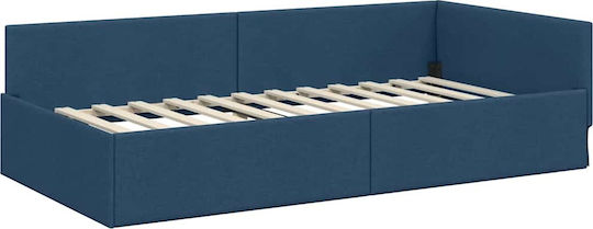 Pat Single Tapițat cu Material Albastru cu Plăci Potrivit pentru Saltea 90x190cm