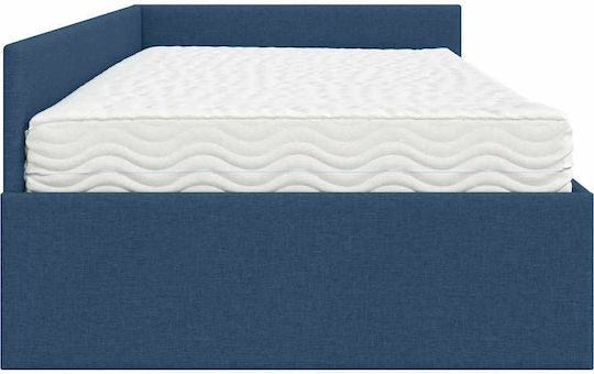 Pat Single Tapițat cu Material Albastru cu Plăci Potrivit pentru Saltea 90x190cm