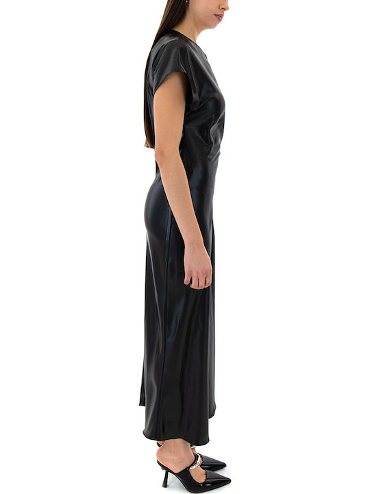 Dress Καλοκαιρινό Midi Βραδινό Φόρεμα Σατέν Μαύρο