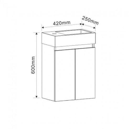 Inter Ceramic Countertop with Sink L60xW42xH25cm Black