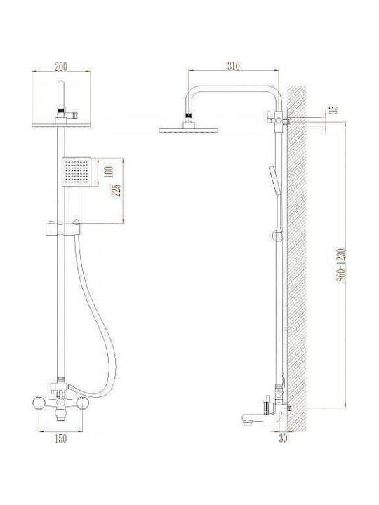 Inter Ceramic Регулируема Стълб за душ с Батерия Сив