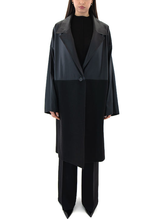 Damen Schwarz Mantel Oversized mit Gürtel