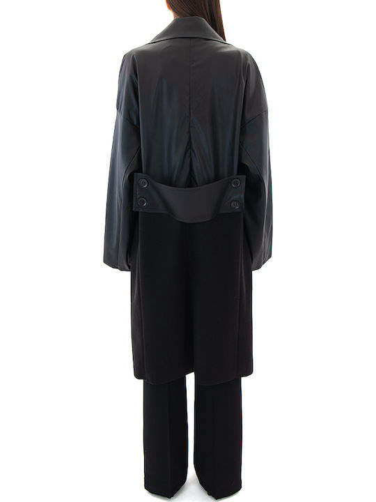 Damen Schwarz Mantel Oversized mit Gürtel