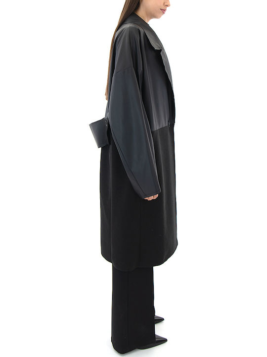 Damen Schwarz Mantel Oversized mit Gürtel
