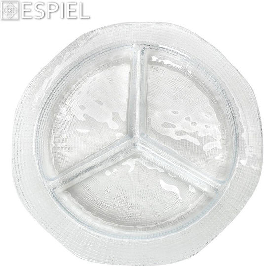 Espiel Glass Dessert Divided Serving Plate with 3 Slots Infinity Transparent Ø27cmxY3cm 27x27x3cm