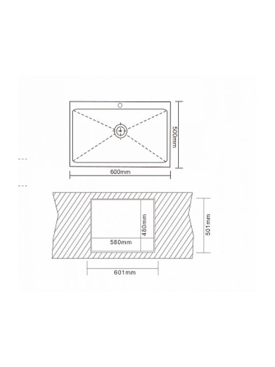 Inter Ceramic Undermount Sink Inox W60xD50cm Gray