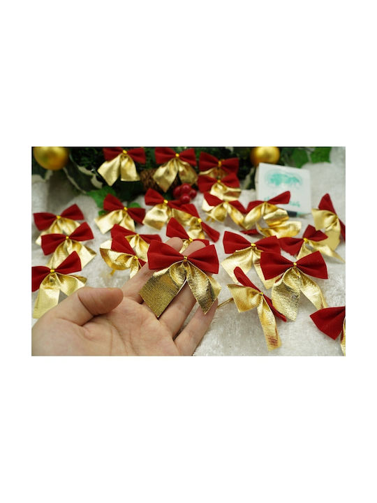 Set Red Bow Ornaments 5x6cm 24 Pieces