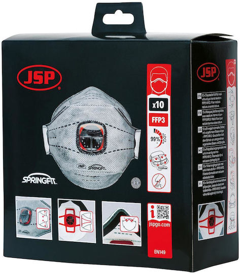 JSP Springfit 436ml Protective Mask Fabric FFP3 with Valve Gray BGA802-206-000 10pcs