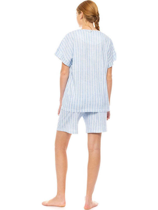 Pink Label Καλοκαιρινό Γυναικείο Σετ Πιτζάμας Nordic Stripe
