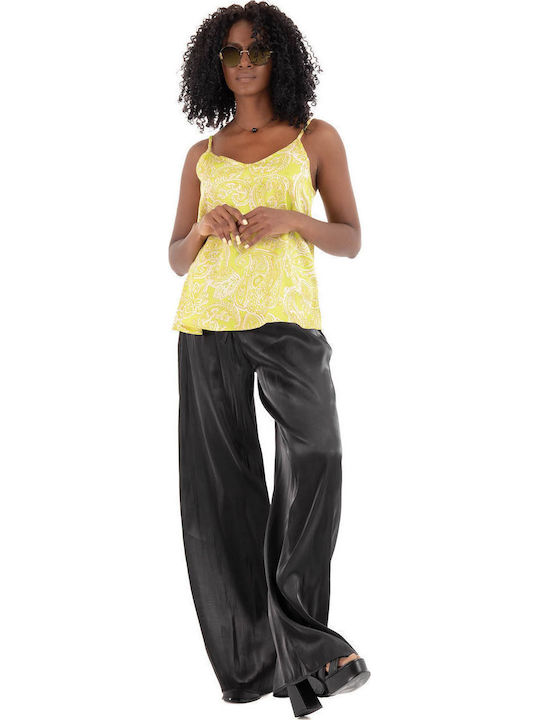 Women's Blouse Satin Sleeveless with V Neckline APPLE GREEN