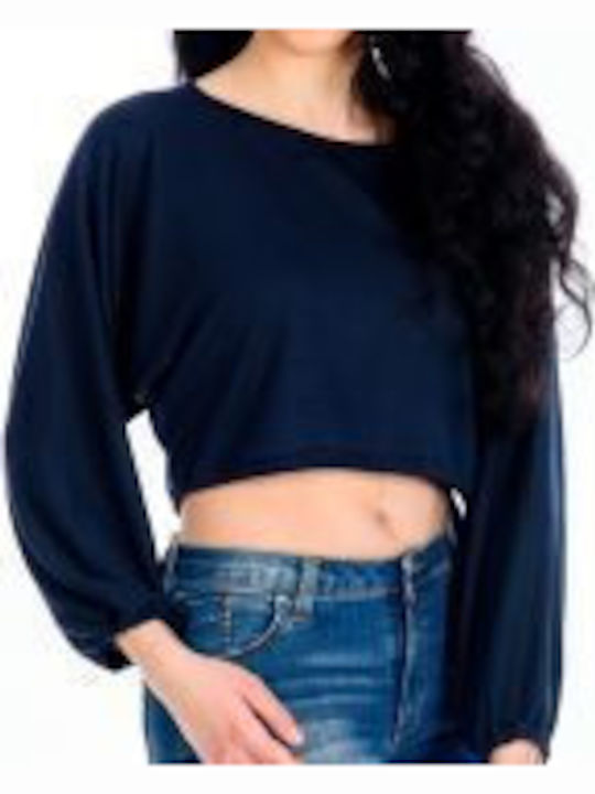 Γυναικείο Μακρυμάνικο Crop Πουλόβερ Navy Blue