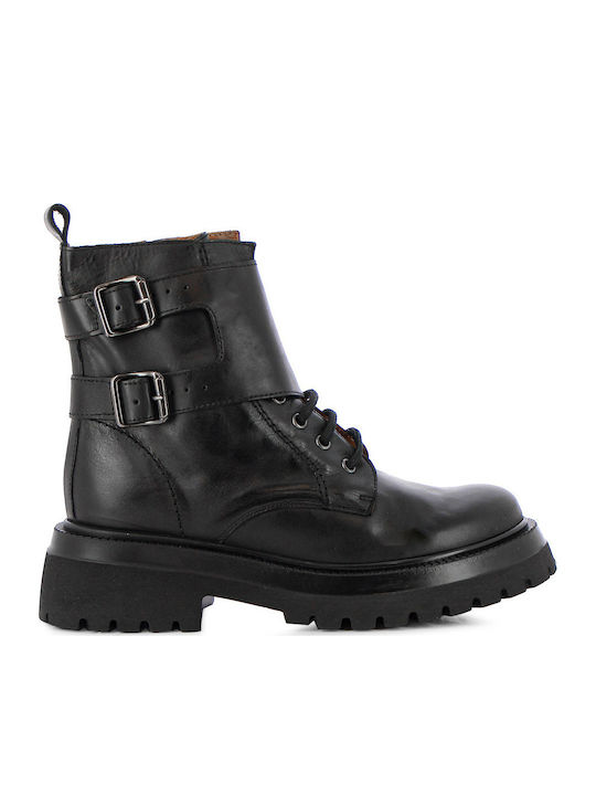 Leather Women's Ankle Boots with Medium Heel Black