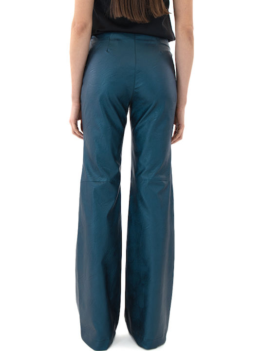 MY T Damen Stoff Hose Schlag Blue (petrol)