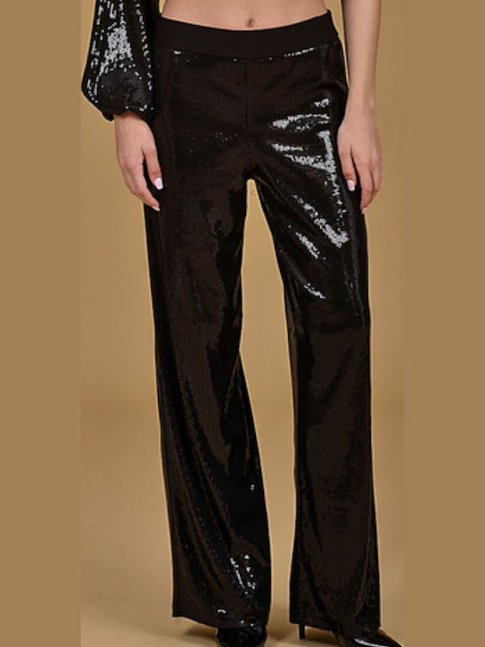 Damen Stoff Hose Black mit Pailletten