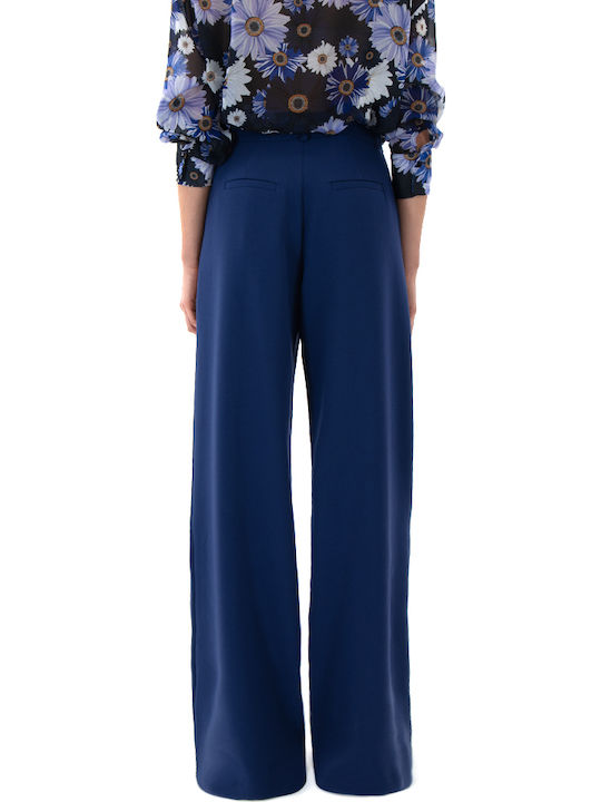 MY T Pants Women My T Wearables Damen Hochbund Stoff Palazzohose Breit Blue