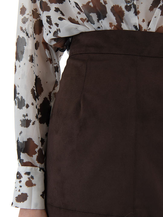 Piele Midi Fustă Brown