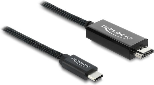 DeLock HDMI 2.0 Premium High Speed 4K 60Hz HDR Braided HDMI Cable HDMI Male - USB-C Male 2m Black