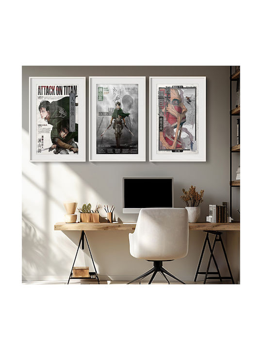 Poster Attack On Titan Levi & Mikasa Ackermann An131 21cm X 30cm Cadru Alb Pvc
