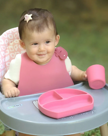 Baby Jem Σαλιάρα Σιλικόνης με Κουμπί & Τσέπη Ροζ