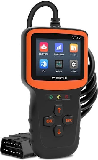 Techstar V317 Auto Scan Diagnostic Tool 2.8 Inch Display Engine Error Code Reading Clearing Can Diagnosis Compatible Obd Ii Eobd Black Orange