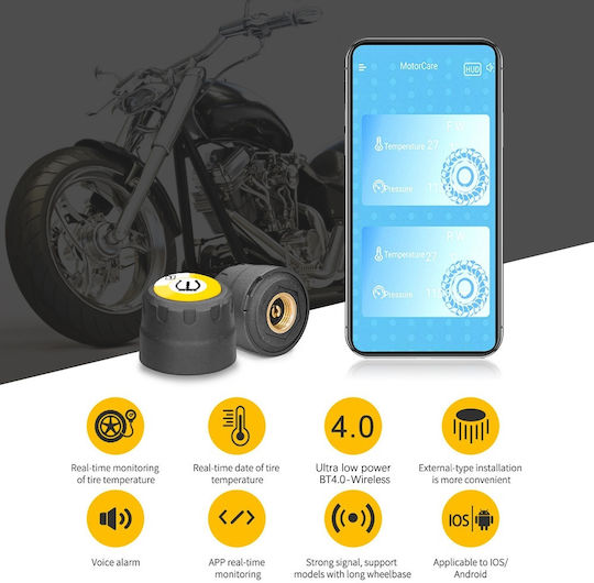 Techstar Tpms Sensor Set Bluetooth Motorcycles Tire Pressure Monitoring Compatible Android Ios