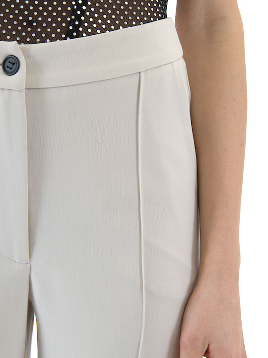 Women's Fabric Trousers Straight Line Ecru