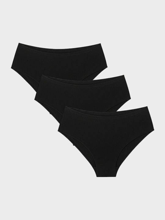 Ψηλόμεσα Γυναικεία Slip 3Pack χωρίς Ραφές Μαύρο