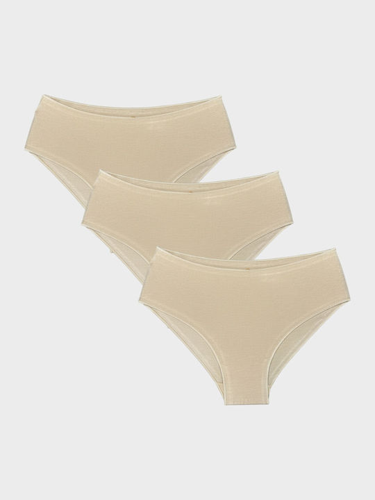 Ψηλόμεσα Γυναικεία Slip 3Pack χωρίς Ραφές Μπεζ