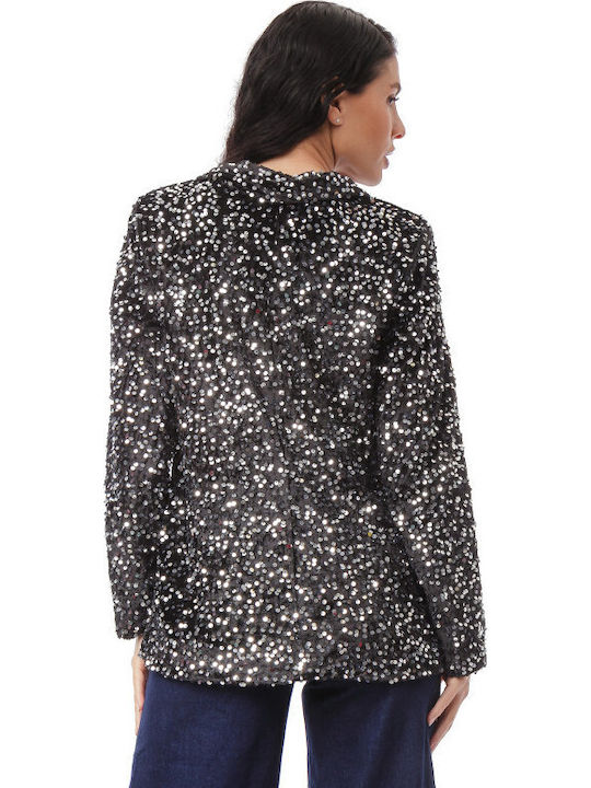 Silia D Women's Velvet Blazer Black, Silver with Sequins