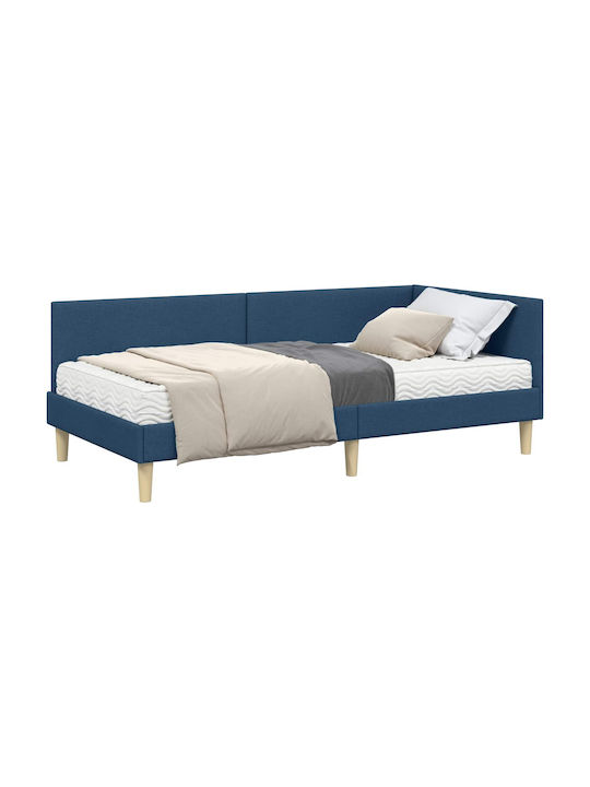 Bett Einzelbett Mit Stoff bezogen Blue mit Latten & Matratze 94x200cm