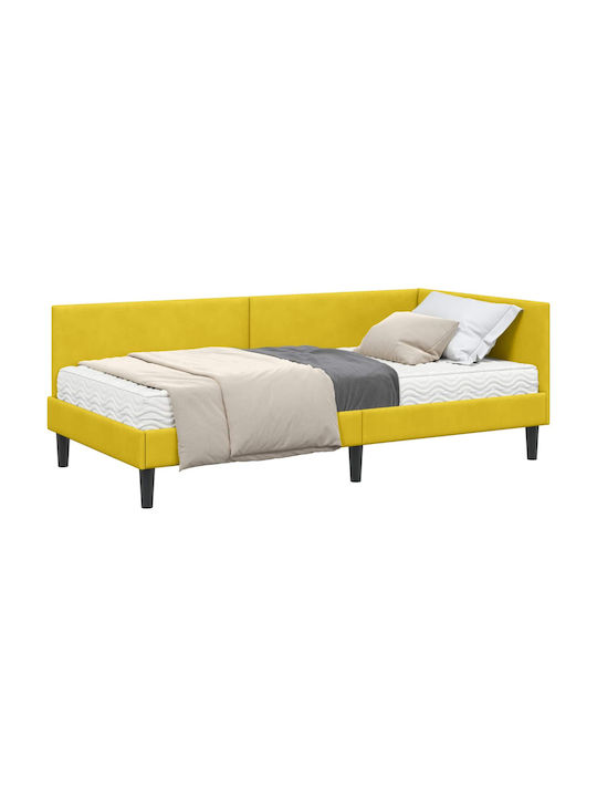 Einzelbett Mit Samt Gelb Mit Lattenrost & Matratze 94x190cm