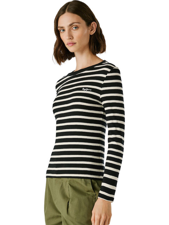 Women's Blouse Cotton Long Sleeve Striped Black