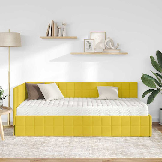Einzelbett Mit Samt Gelb Mit Lattenrost & Matratze 100x200cm