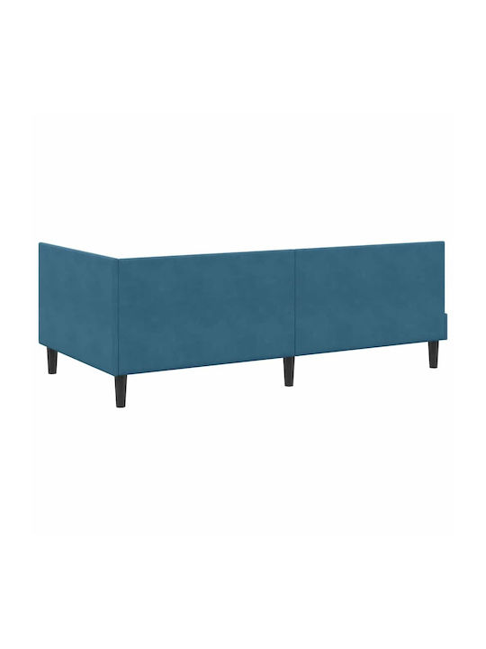 Single Bed Upholstered with Velvet Blue Velvet with Slats and Mattress 80x200cm