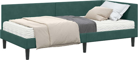 Single Bed Upholstered with Velvet Green Velvet with Slats & Mattress 80x200cm