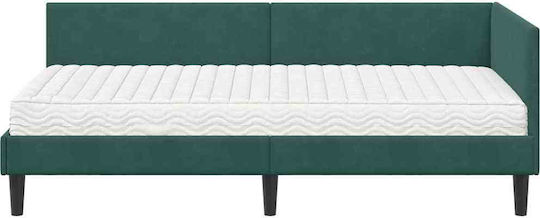 Single Bed Upholstered with Velvet Green Velvet with Slats & Mattress 80x200cm