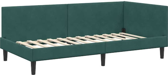 Single Bed Upholstered with Velvet Green Velvet with Slats & Mattress 80x200cm