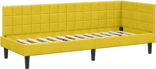 Ein Einzelbett Mit Samt Gelb Mit Lattenrost & Matratze 90x190cm