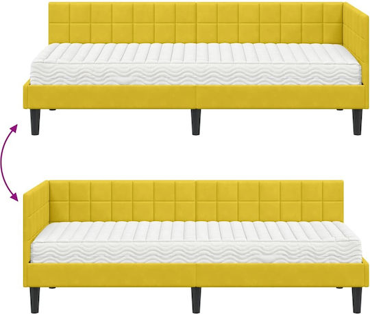 Ein Einzelbett Mit Samt Gelb Mit Lattenrost & Matratze 90x190cm
