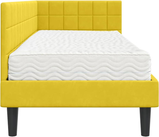 Ein Einzelbett Mit Samt Gelb Mit Lattenrost & Matratze 90x190cm